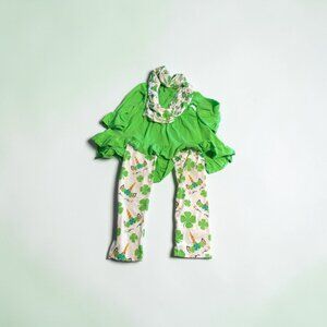 Girls St Patrick’s Day Unicorn Outfit 3pc Set Green Tunic Leggings XL